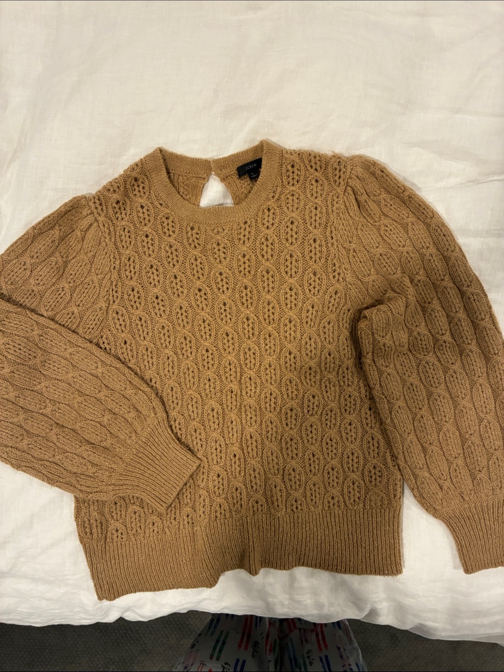 J. Crew Camel Cable-Knit Crewneck Sweater